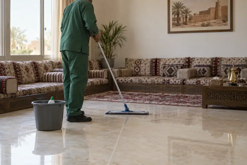 أسعار الخدمات المنزلية مثل تنظيف الصالات وعامل يمسح أرضية صالة بيت بالممسحة