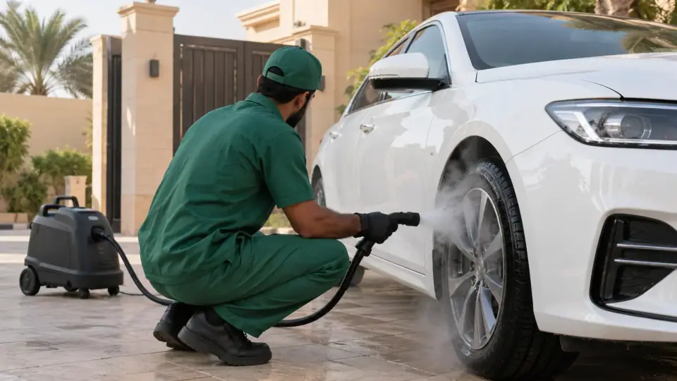 غسيل سيارات بالبخار لجنط أمامي